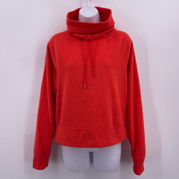 Old Navy Active Sz S Tall Coral Red Fleece Cropped Funnel Turtleneck Pullover - Picture 1 of 5